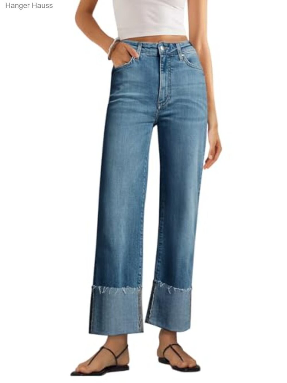 Wide Leg Jeans High Waisted Straight Leg Stretchy Denim Pants with Pockets